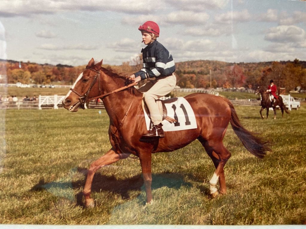 Sean Clancy on pony Red Raven. Many eventual champion steeplechase jockeys started on race ponies.  It is a tradition in horse racing.