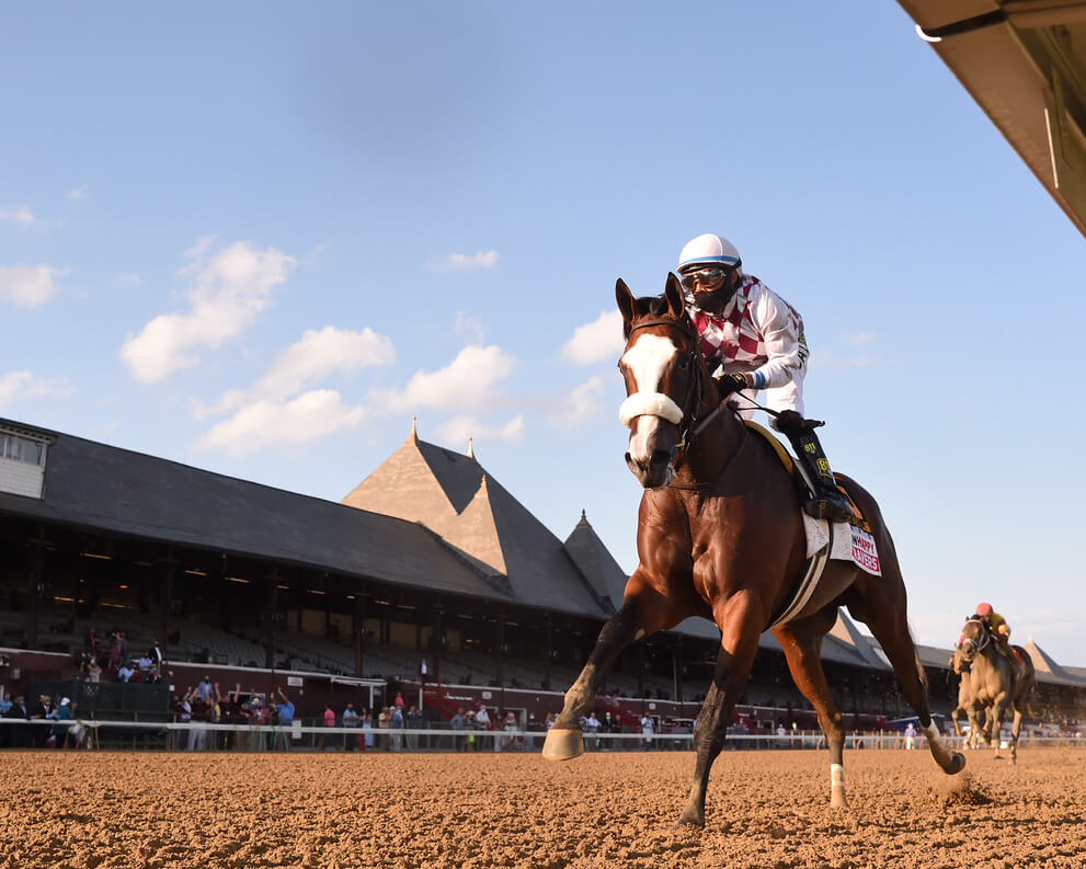 Tiz the Law gallops home in the 2020 Travers Stakes at Saratoga.
